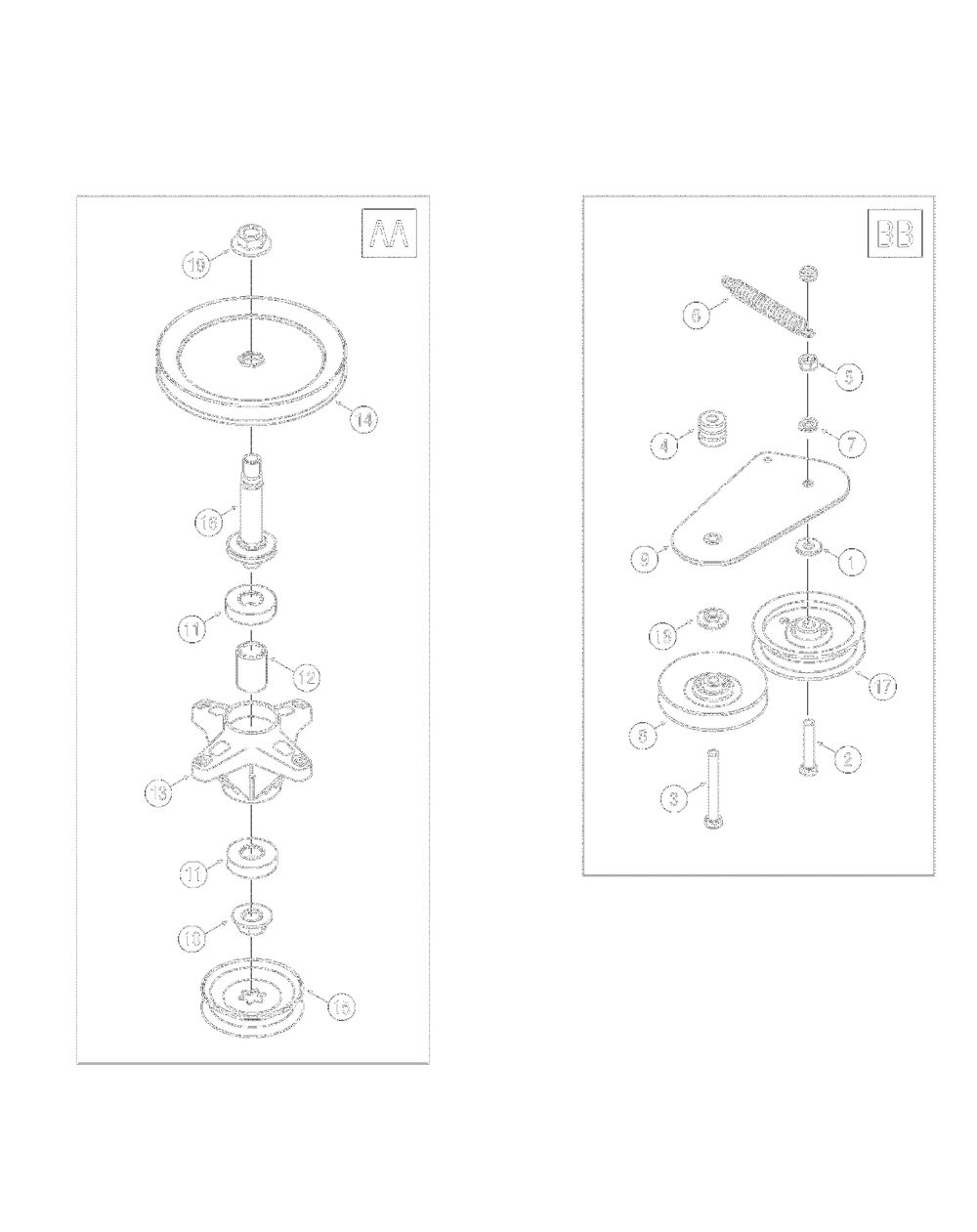 Spindleandpulley 2007and2008 Diagram and Parts List for OEM-190-032  Yard Machines Lawn Tractor